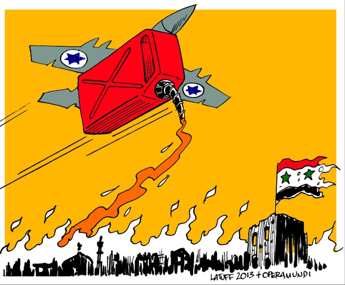 Biếm họa của báo chí với nội dung Mỹ can thiệp quân sự vào Syria như đổ thêm dầu vào lửa